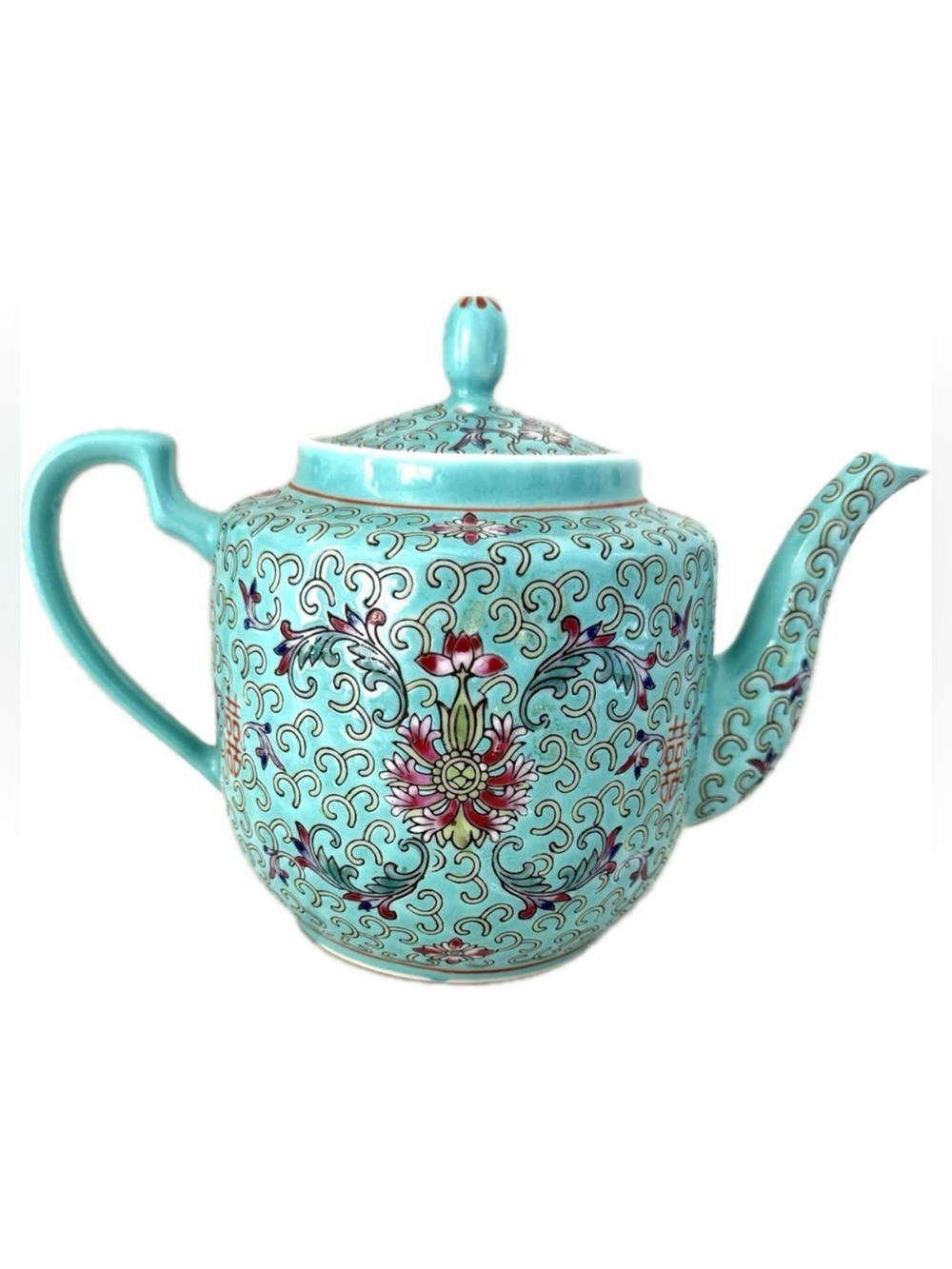 Teal Teapot, vintage floral design made in china